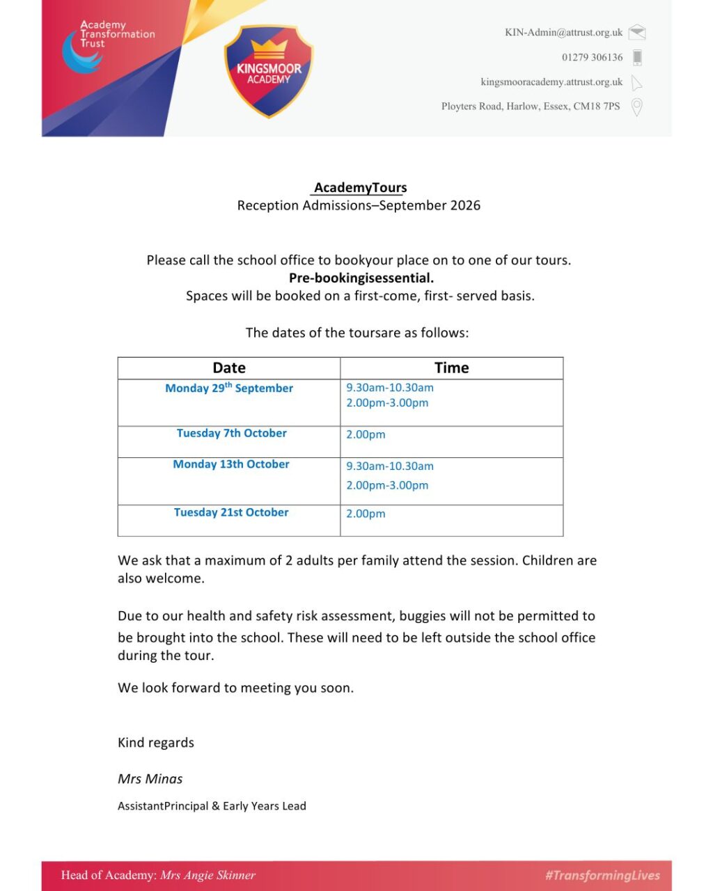 Academy Tours for Reception September 2026 Admissions